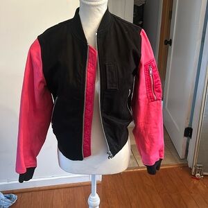NWT Rag & Bone/ Jeans Black Pink cotton Dani Bomber Jacket Size XS SOLD OUT